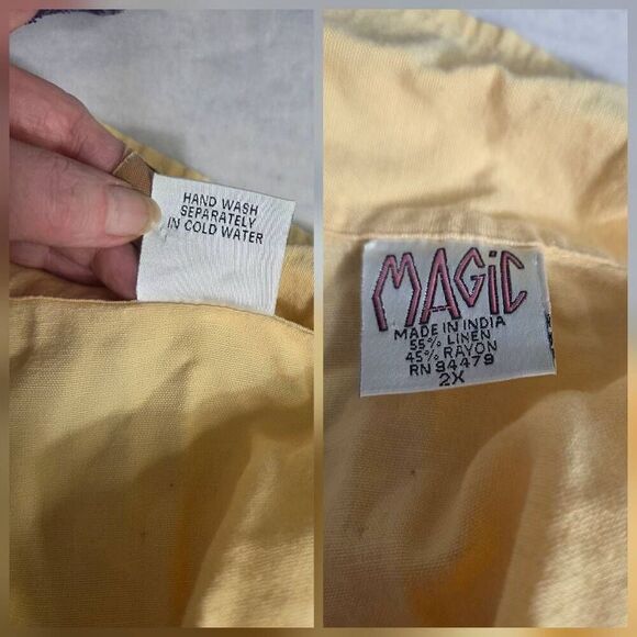 Vintage 1990s Magic Linen Blend Crochet & Embroidered Detail Yellow-Gold Top Sz. - Picture 7 of 7